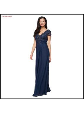Stretch Sequin Bodice Empire Waist Long Gown Formal Evening Dress